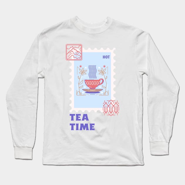 Tea Time Tea Lover Tea Cup Stamp collector Stamps Long Sleeve T-Shirt by Tip Top Tee's